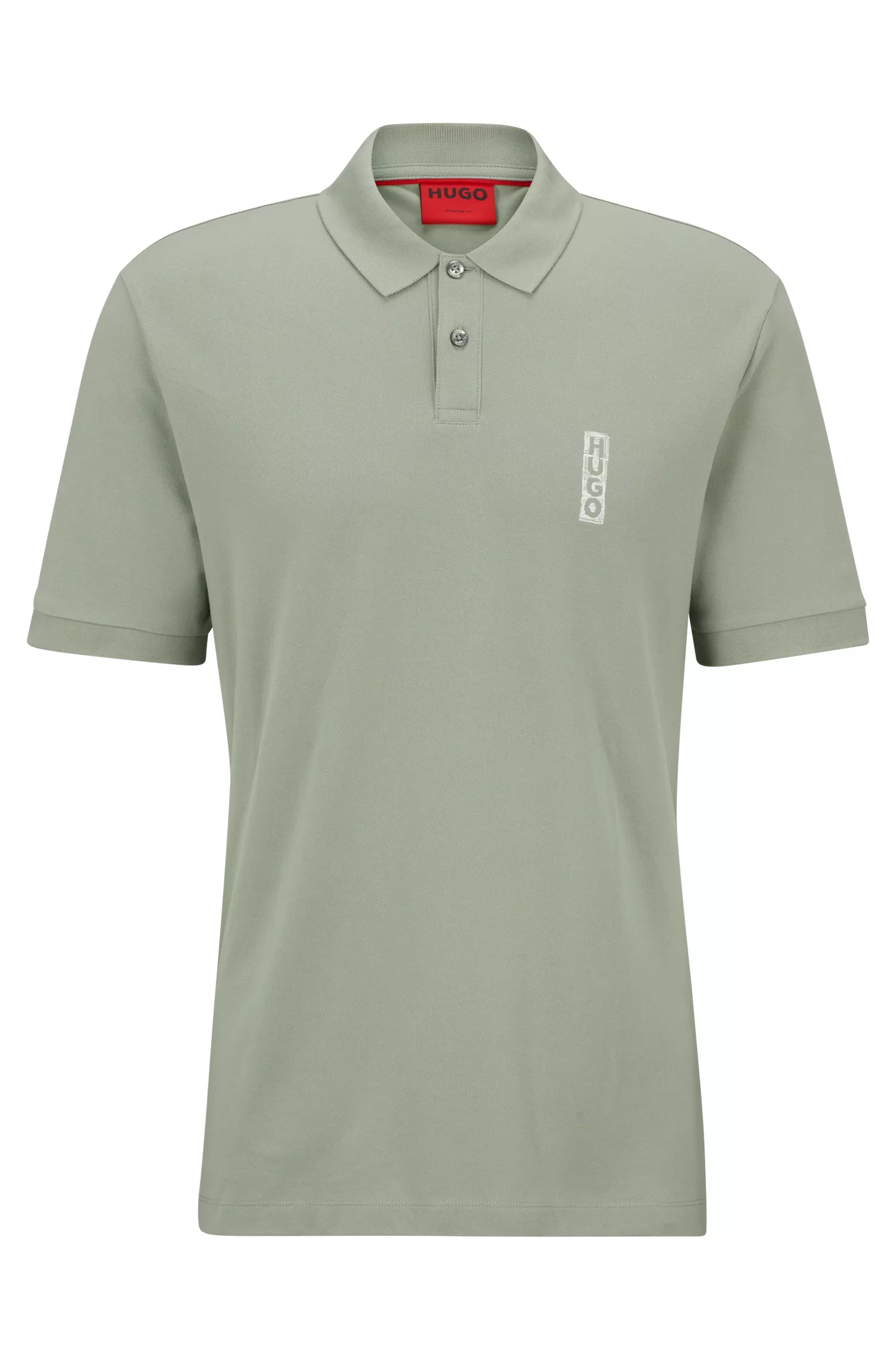 Camisa polo HUGO vermelha em piqué de algodão com logotipo inspirado em marcador.