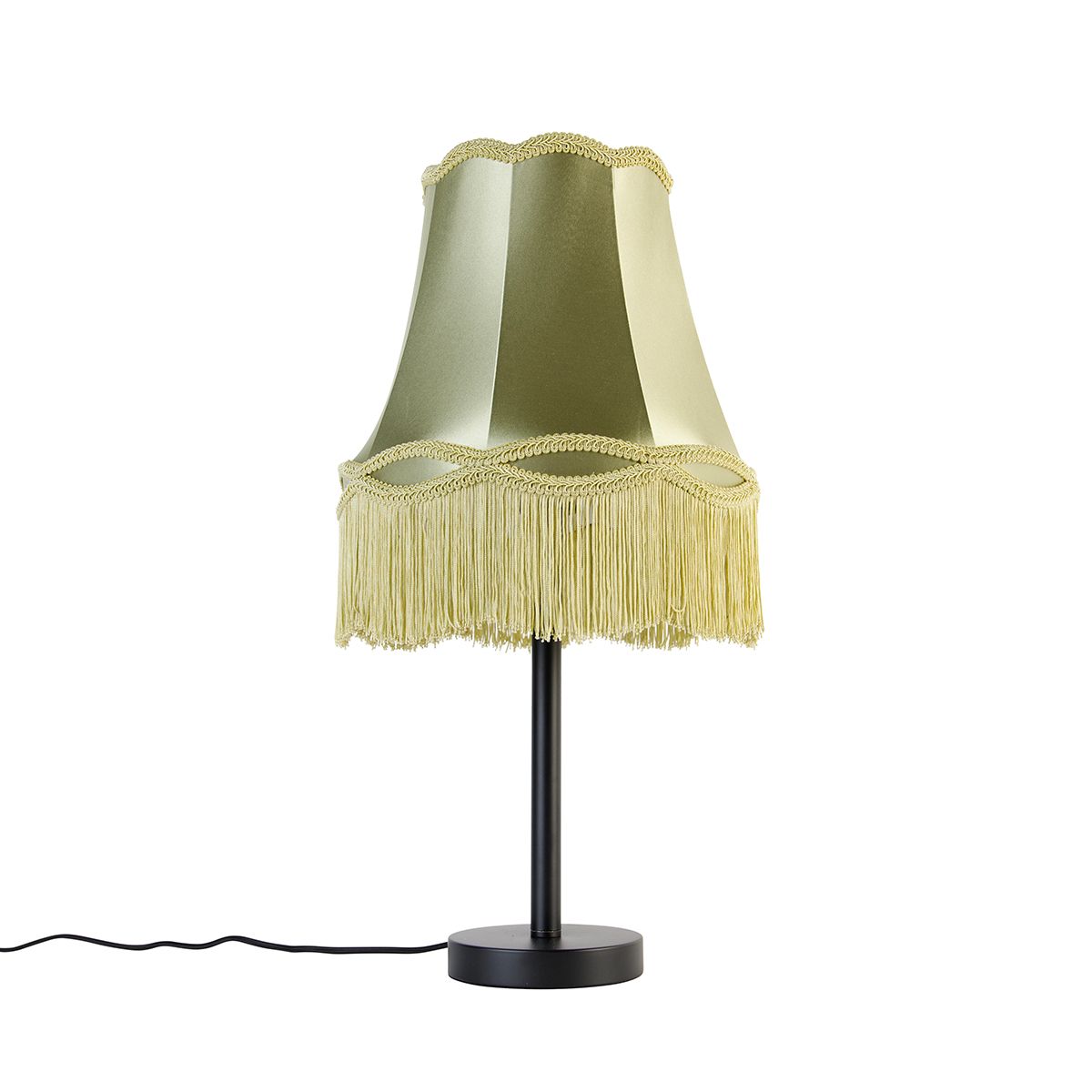 Klassieke tafellamp zwart met granny kap groen 30 cm - Simplo