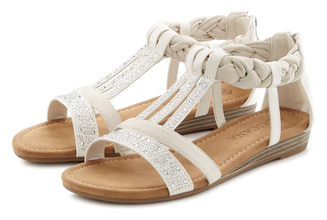 LASCANA Sandale »Sommerschuh, Sandalette«  mit Glitzersteinen und kleinem Keilabsatz im Festival-Look VEGAN