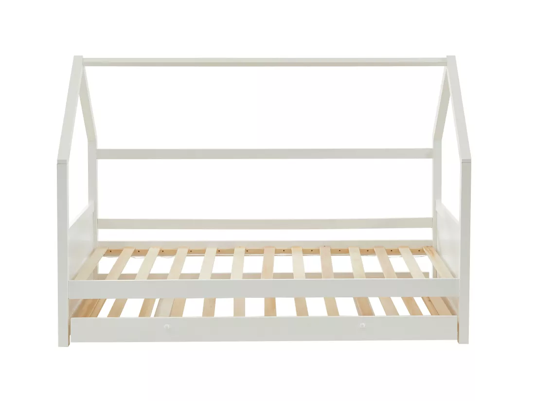 Lit gigogne cabane 2 x 90 x 190 cm - Pin - Blanc + Matelas - HURRA