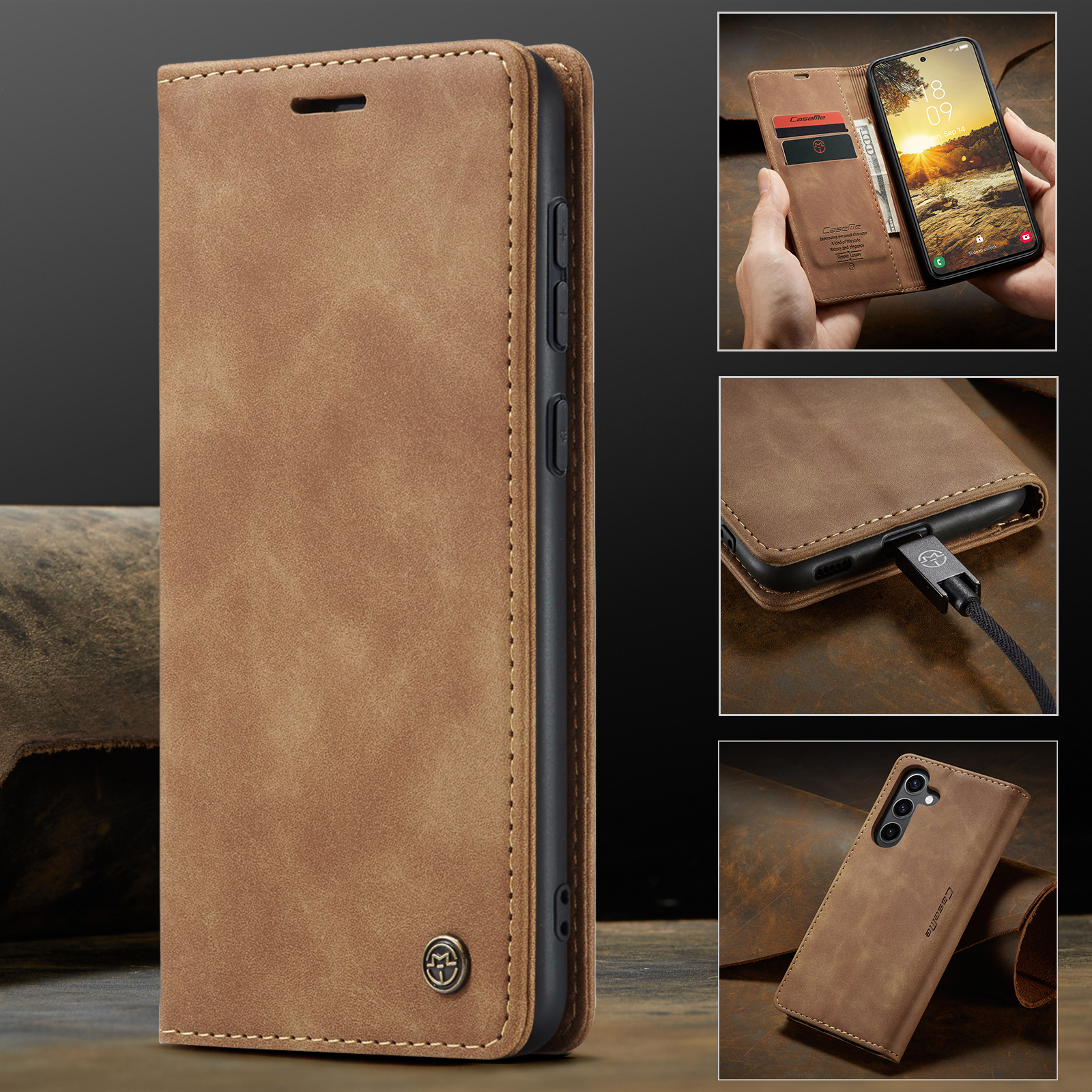 Samsung Galaxy S24 FE Leder Tasche Flip Wallet Etui mit Kartenfächern - Braun