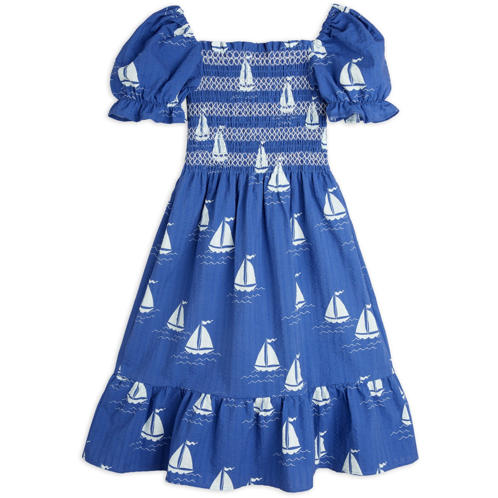 Køb Mini Rodini Blue Sailing Boats AOP Woven Smock Kjole