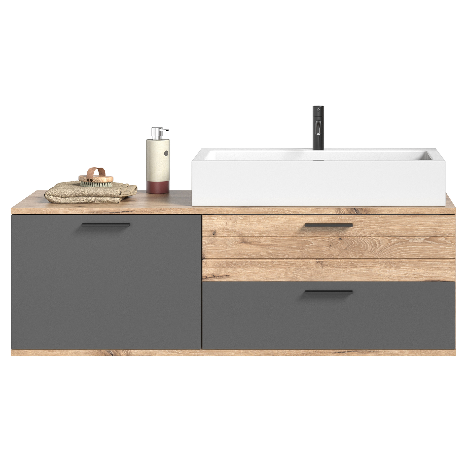 Waschtisch MASON - Nox Oak - Basalt grau - 140 cm