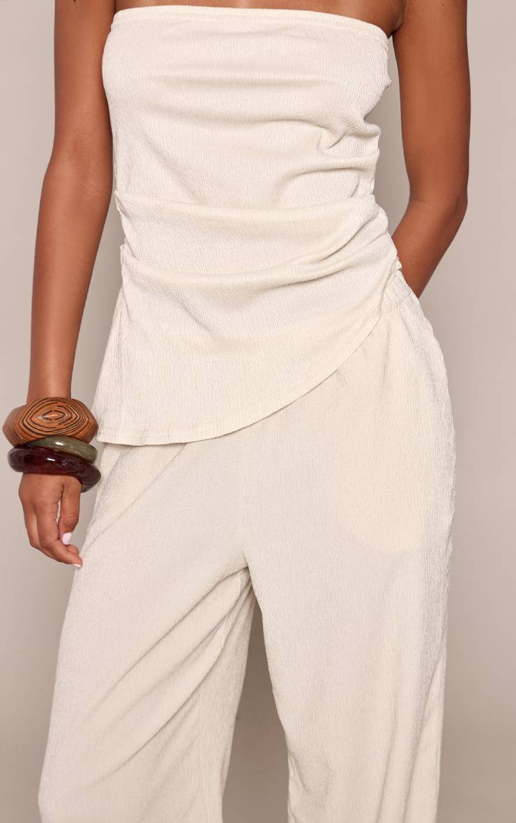 Crème Ensemble Coordonné Pantalon Large Texturé À Taille Élastiquée