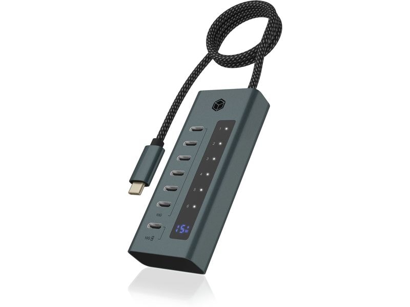 ICY BOX USB-Hub 7-Port Hub IB-HUB1457-C31 7-Port USB Type-C HUB aus hochwertigem Aluminium