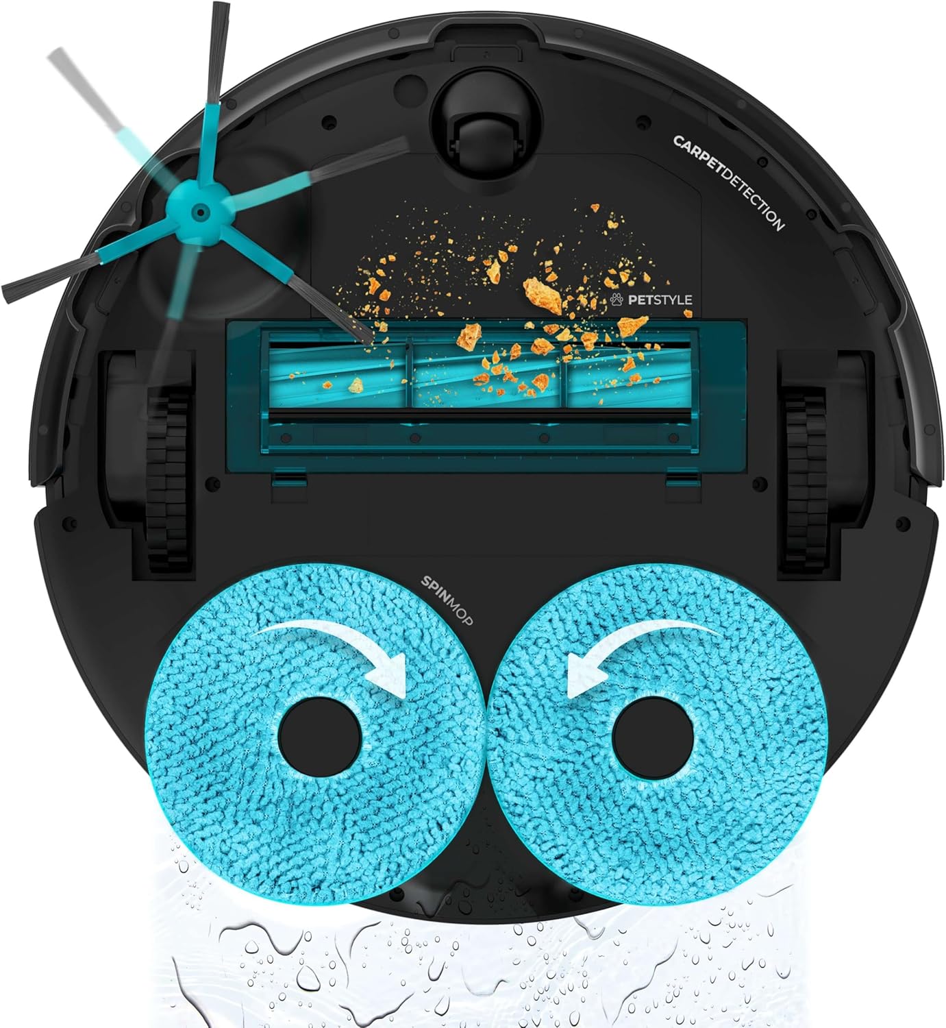 Cecotec Saugroboter Selbstentleerung und rotierende Wischmopps Conga 13090 Spin Revolution Home&Wash Essential. 7000Pa, Lasertech, Silikonbürste, Seitenbürste, APP, Bluetooth, WiFi 2,4 GHz, 5 GHz
