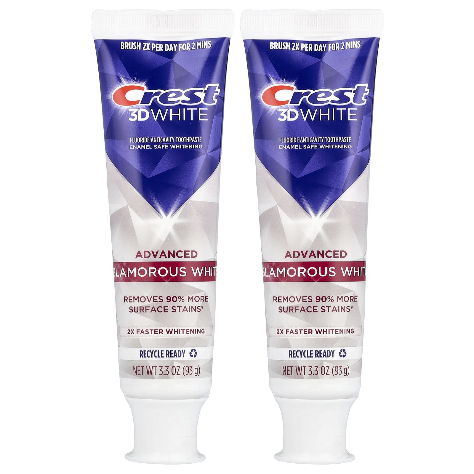 Crest, 3D White Advanced, fluoride tandpasta tegen gaatjes, Radiant Mint, 2-pack, elk 93 g