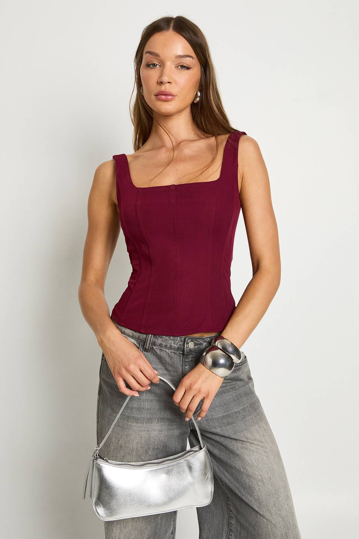 boohoo Haut Corset Structuré en Crêpe