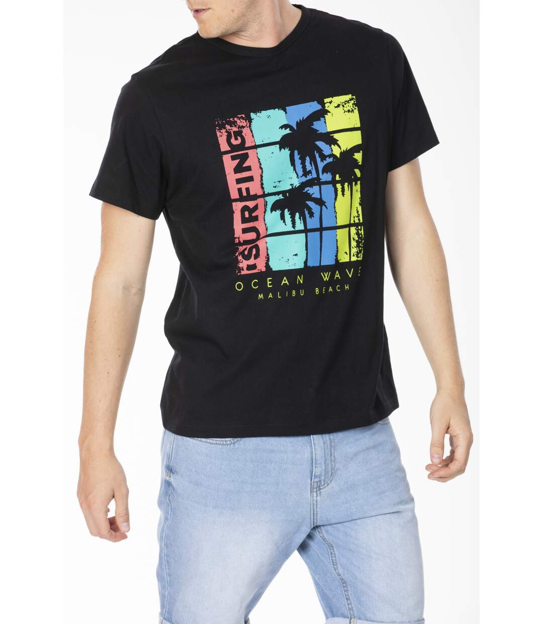 T-shirt manches courtes impression palmiers ARONNE NOIR