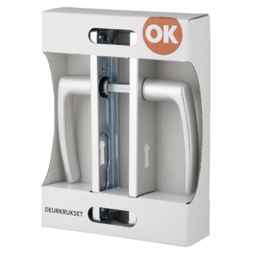 OK deurkruk set Blok recht schild sleutelgat 56 mm aluminium