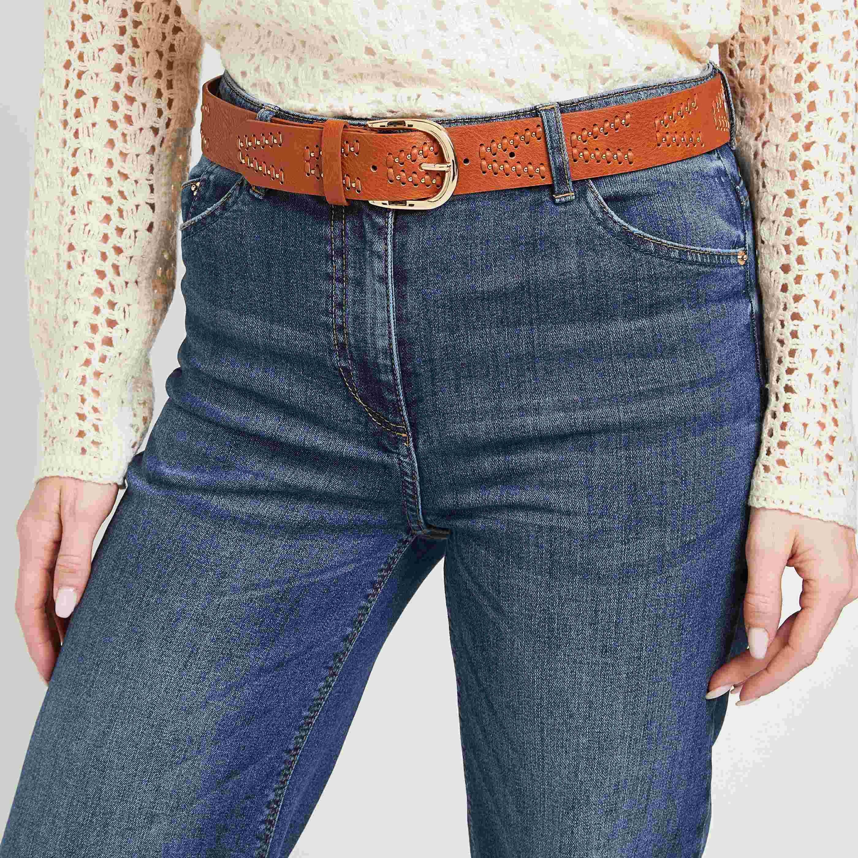 Ceinture fantaisie cloutée femme - CAMEL