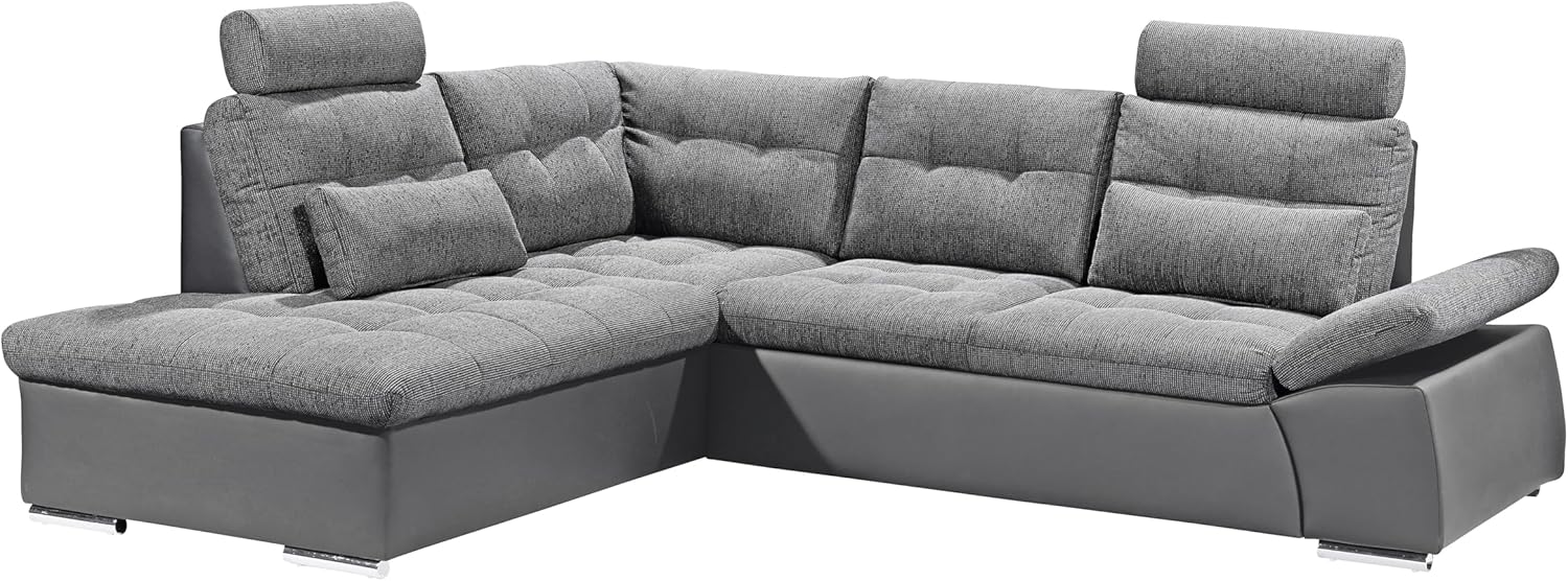 JAKARTA Ecksofa mit Schlaffunktion in Lederoptik, Dunkelgrau / Anthrazit - Moderne Eckcouch in L-Form mit verstellbaren Armlehnen - 260 x 103 x 219 cm (B/H/T)
