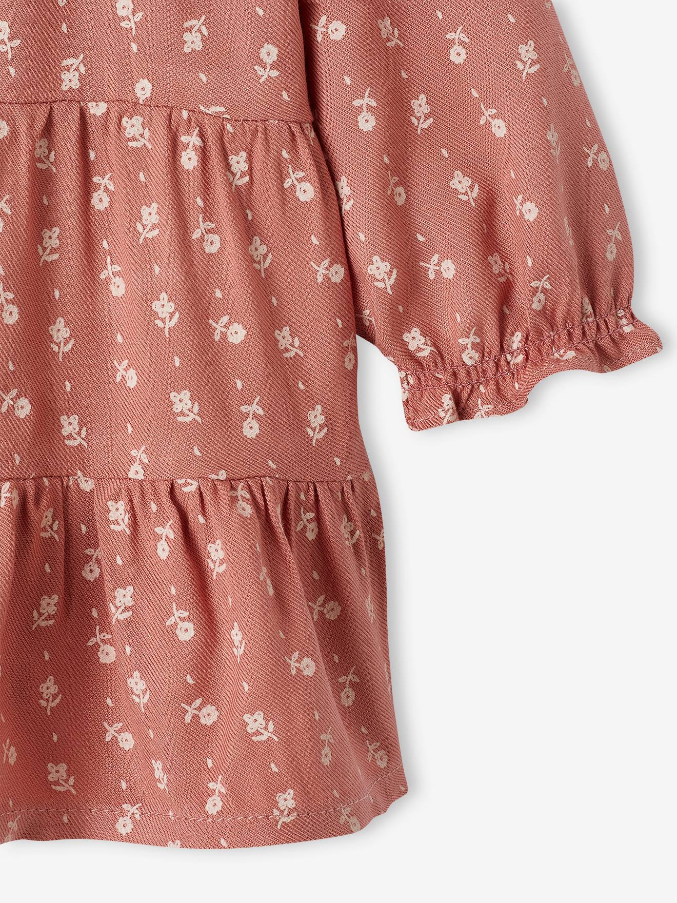 Vestido fluido com babados para bebê na cor rosa antigo