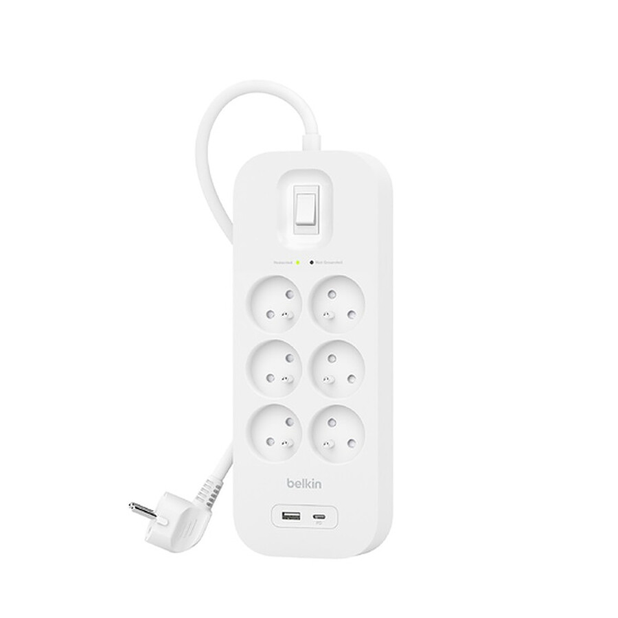 Belkin multiprise parafoudre - 6 prises - 1 port USB-C + 1 port USB-A