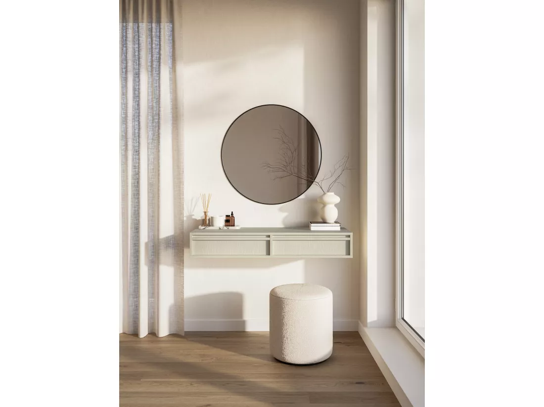 Coiffeuse - 110 cm - avec tiroirs - suspendu - crème - EVO