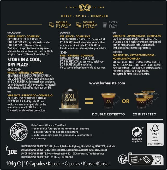 L'OR Barista Double Ristretto intensitet 11 kaffekapsler (10 stk.)