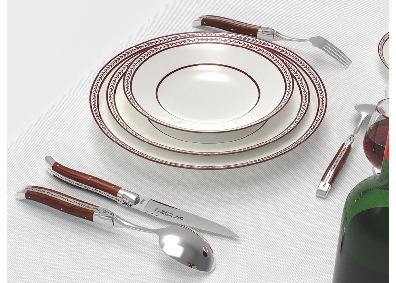 Service Laguiole de 24 pièces avec un manche en bois de cocobolo et mitres en acier inoxydable