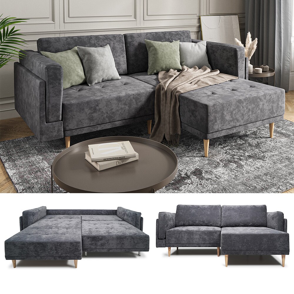VitaliSpa Ecksofa Schlafsofa Gästesofa Cali Anthrazit Schlaffunktion 236 x 97 cm modern Wohnzimmer Sofa Wohnzimmercouch Boxspringsofa Loungesofa Loungeecke Schlafcouch Taschenfederkern ausziehbar
