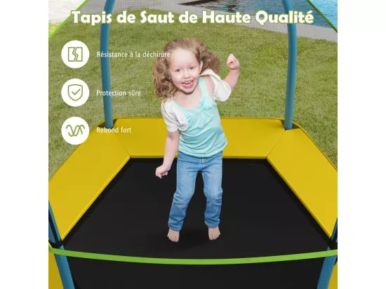 Trampoline Extérieur Ø 223cm Enfants avec Filet de Sécurité, 36 Ressorts Protégés Structure Acier Galvanisé Tapis de Saut PP Jaune