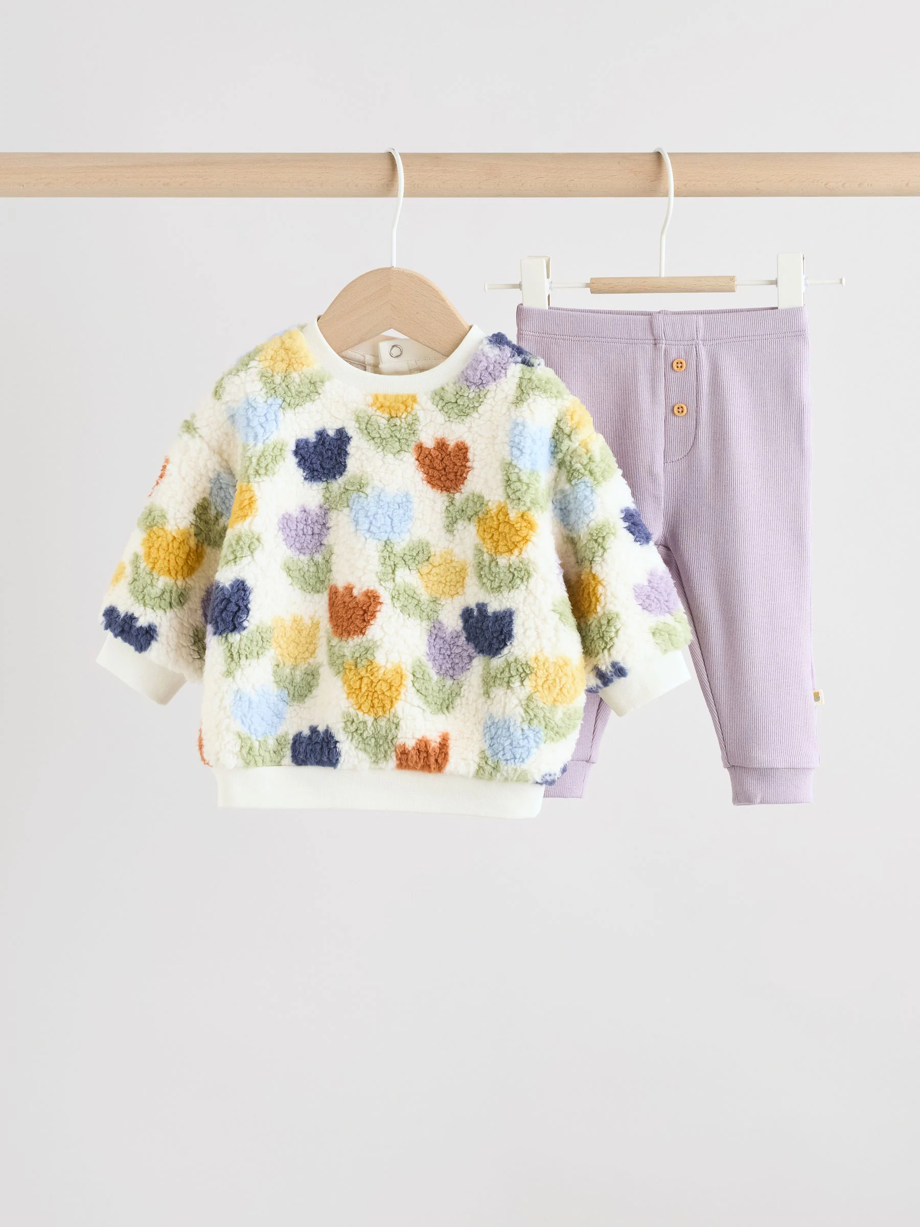 Crème/paarse tulp - 2 -delige Set van Fleece Tops en Leggings voor Baby''s (0mnd-2jr)
