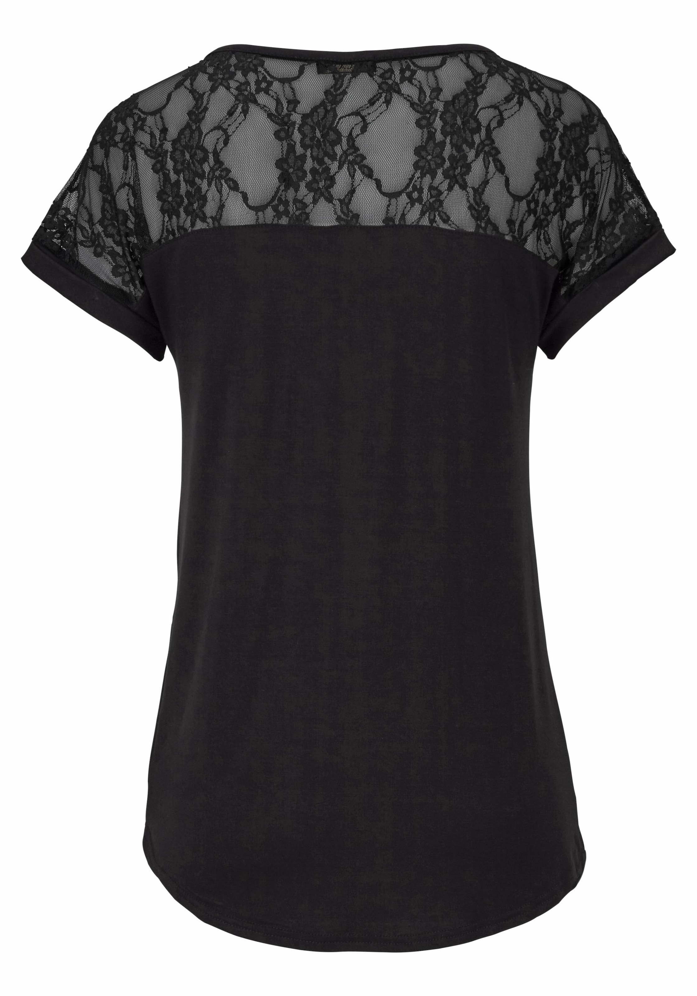 LASCANA Strandshirt , mit Spitzeneinsatz, T-Shirt, Kurzarmshirt, feminin-modisch