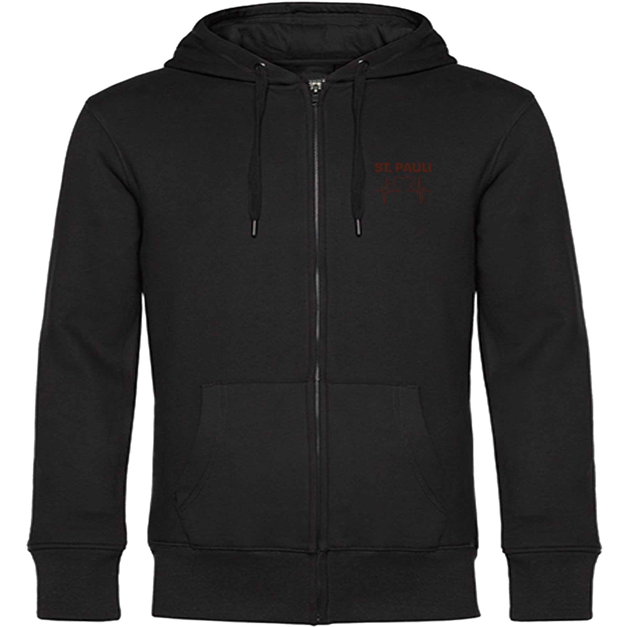 multifanshop® Kapuzen Sweatshirt Jacke - St. Pauli - Herzschlag - Druck braun
