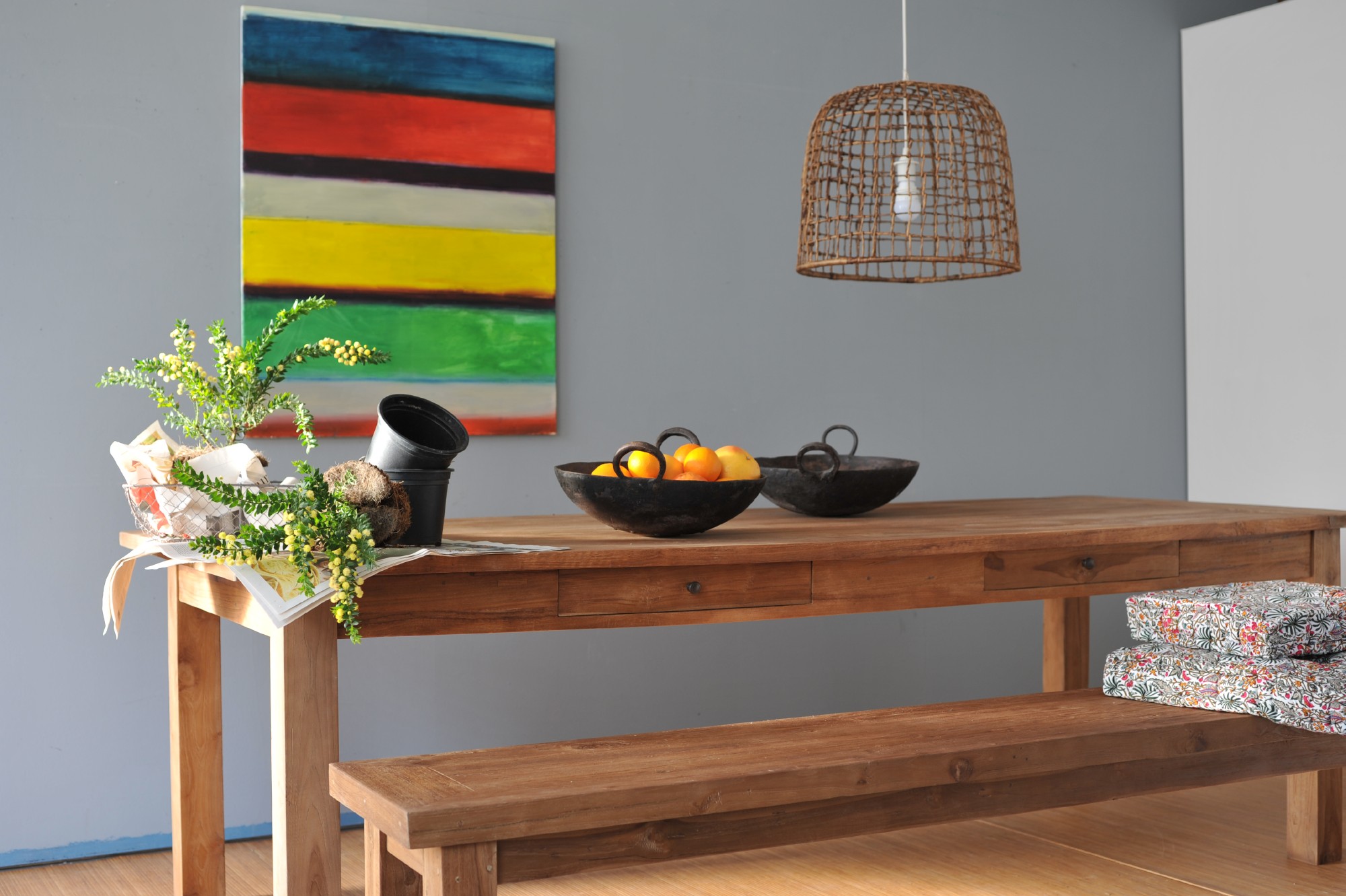 Holztisch aus recyceltem Teak mit 4 Schubladen, natur, L 300 cm, B 110 cm, H 79 cm von fischer's lagerhaus