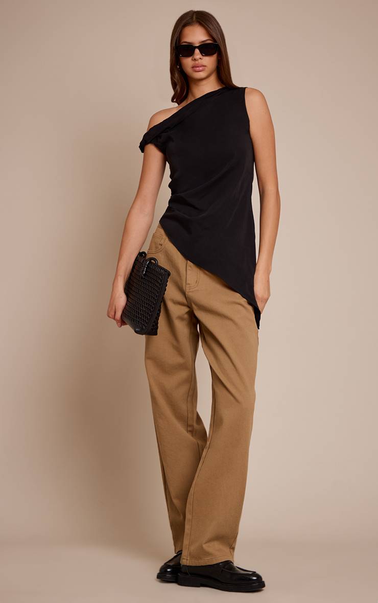 Noir Haut Long Drapé Asymétrique En Tencel