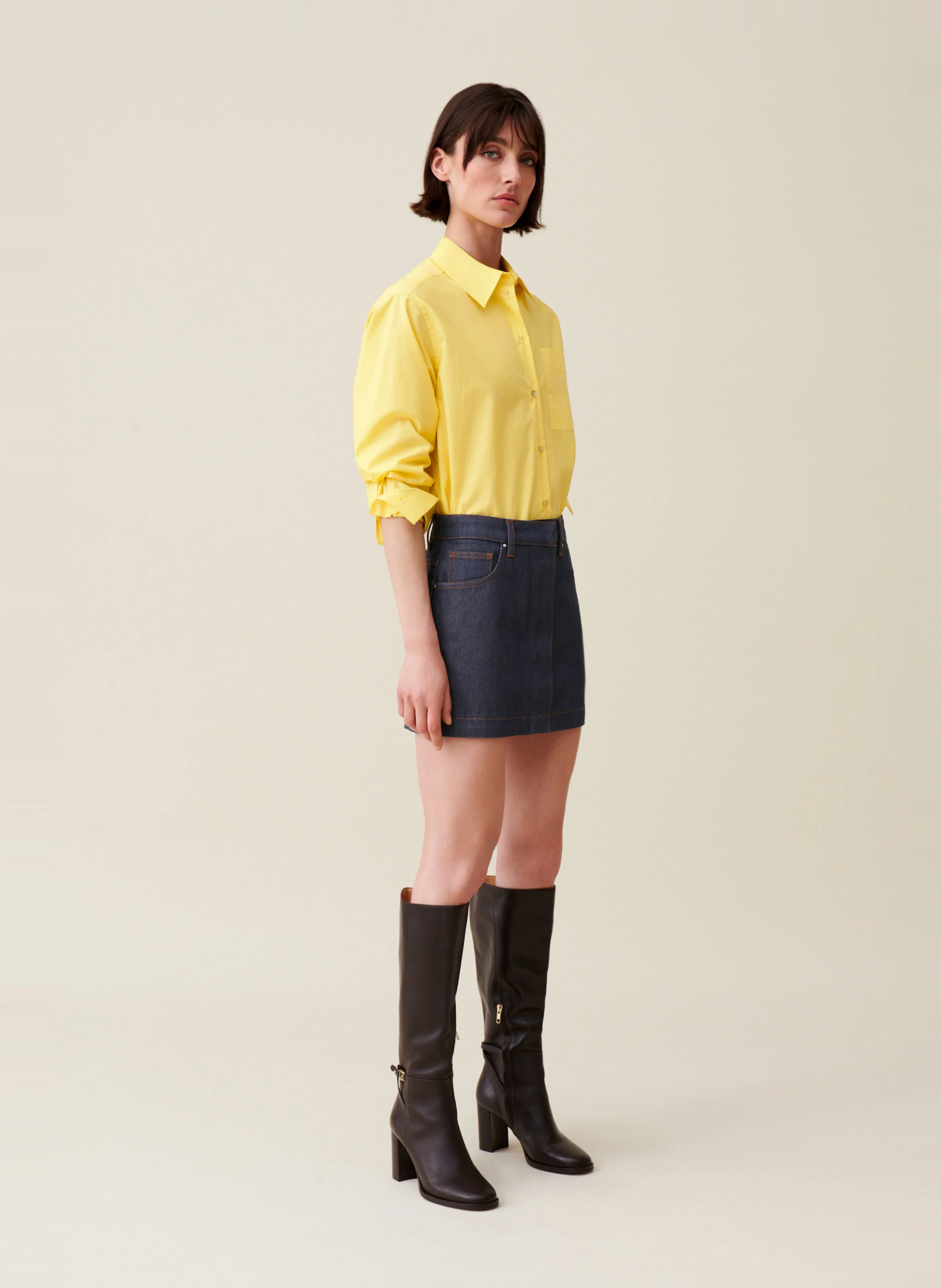 Chemise col classique en coton | Jaune
