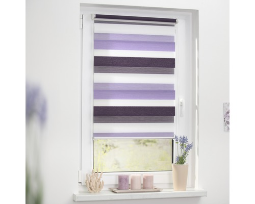 Lichtblick dubbel rolgordijn, zonder boren, violet-paars-wit, 45x150 cm, inclusief klembeugels