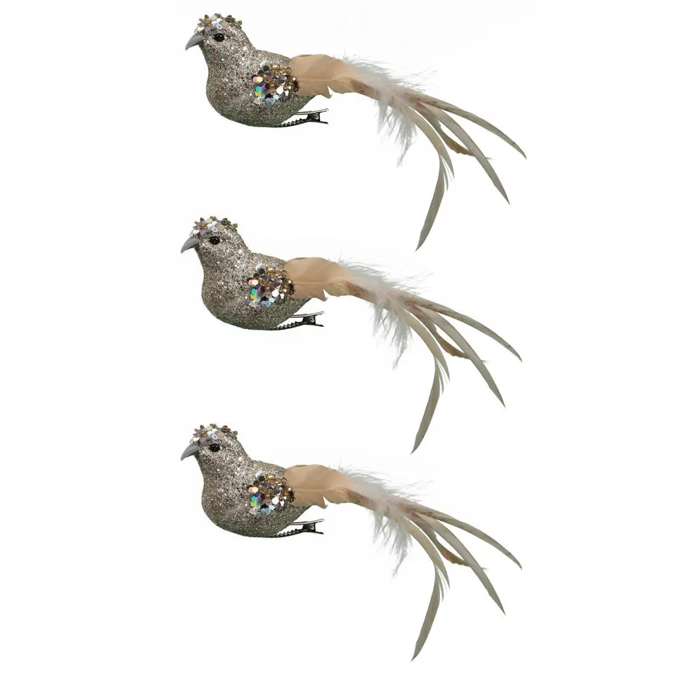 Bellatio decorations Kersthangers - 6 st - goud - vogels - 18 cm