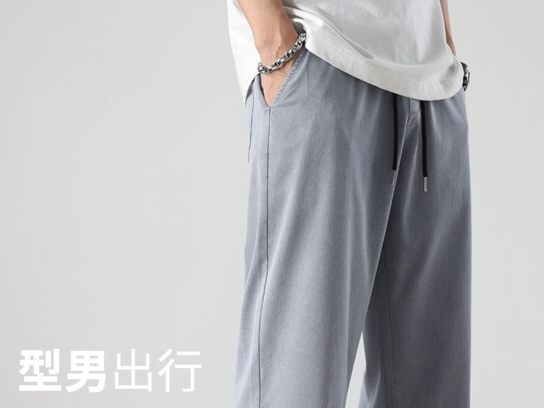 Denimic - Effen rechte broek met trekkoord in de taille