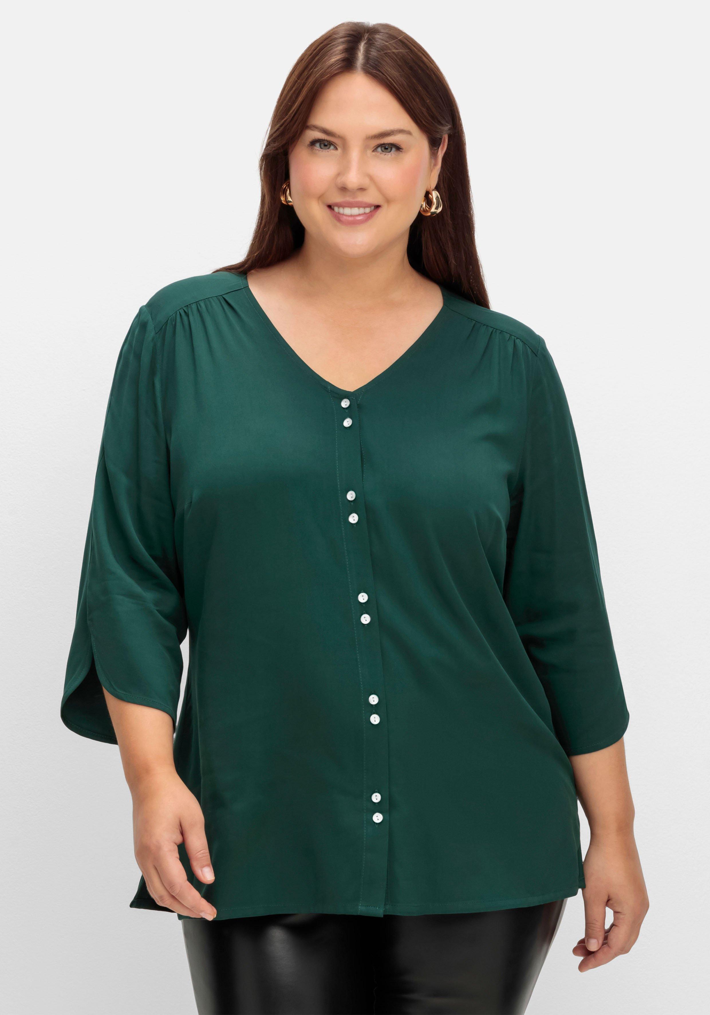 Weich fließende Twillbluse mit 3/4-Ärmeln