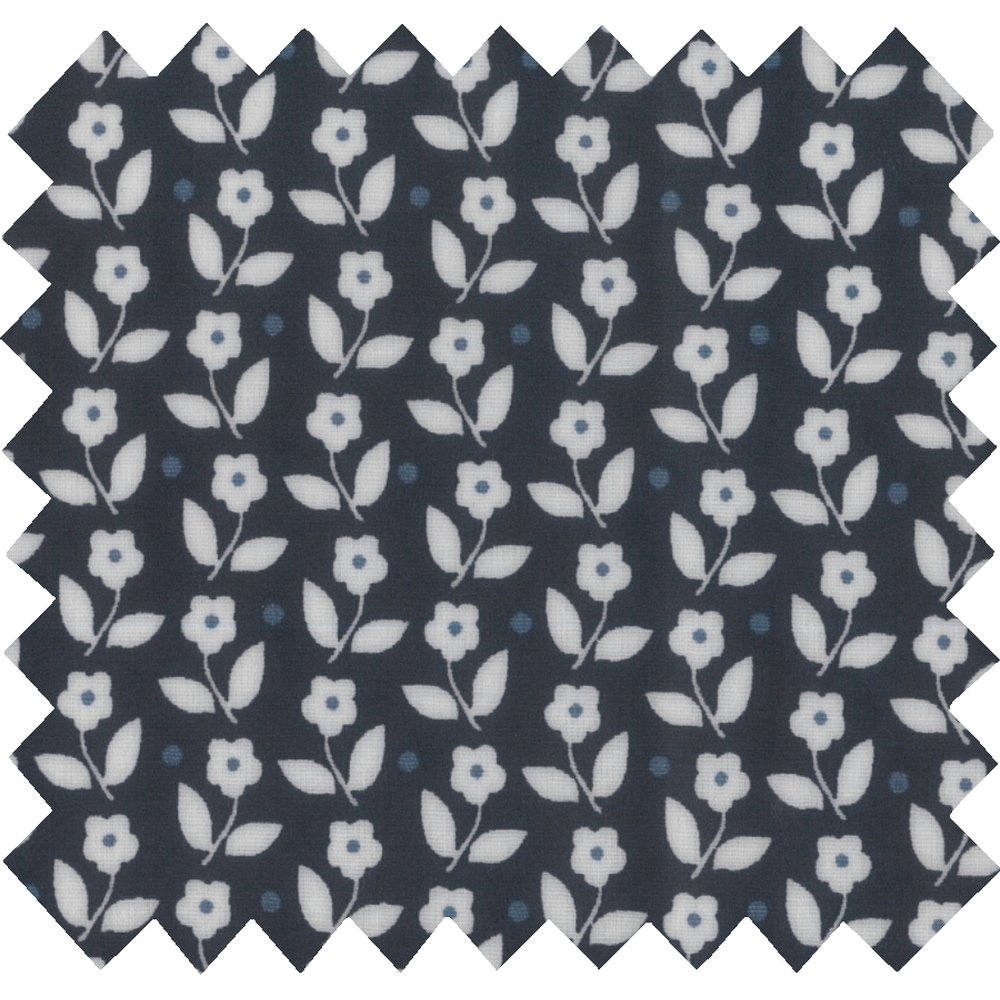 Tissu Enduit Au Mètre Ex1097 Fleurs Blanc Marine