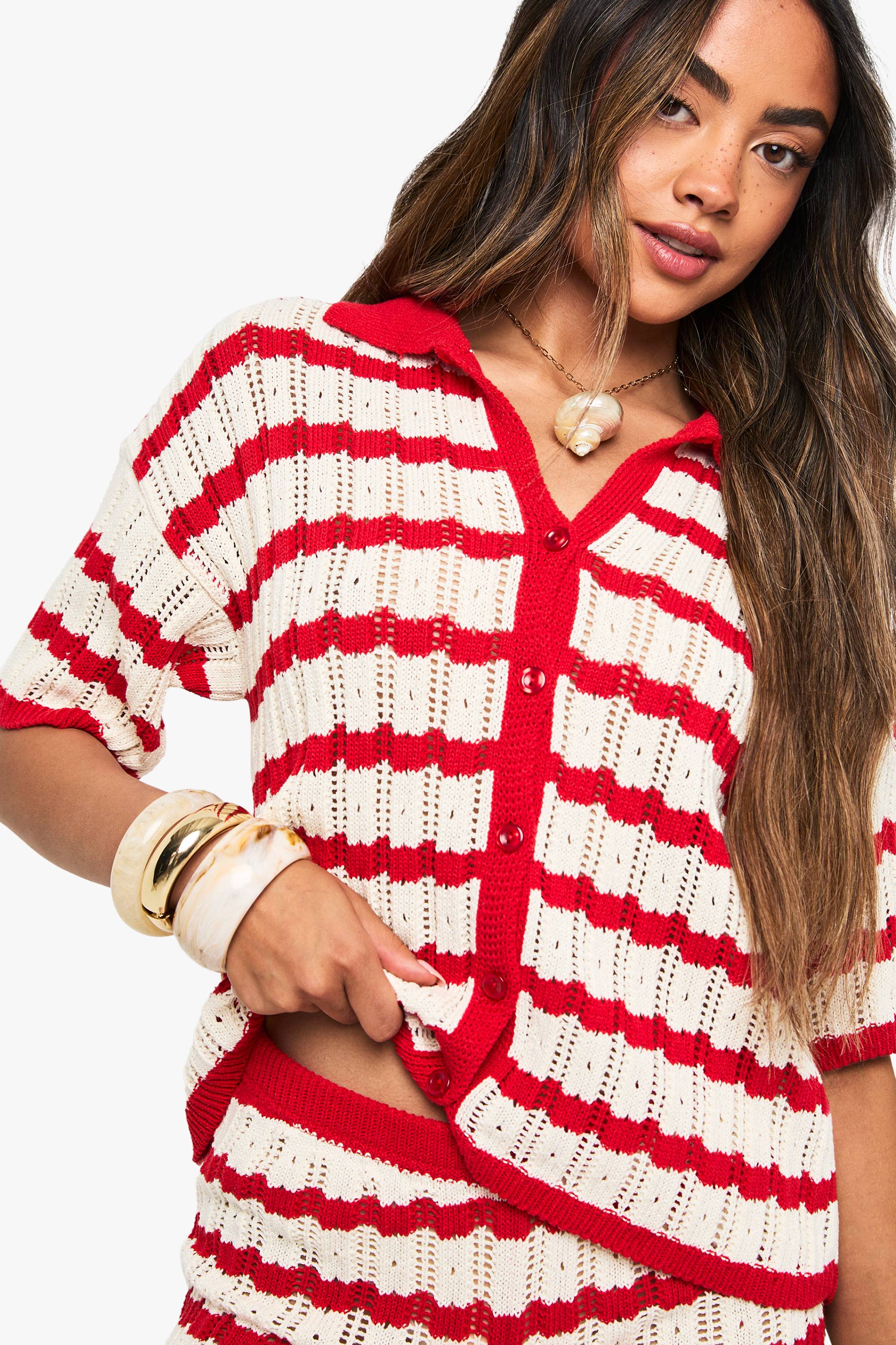 boohoo Ensemble Coordonné Chemise À Col Et Short En Crochet Rayé