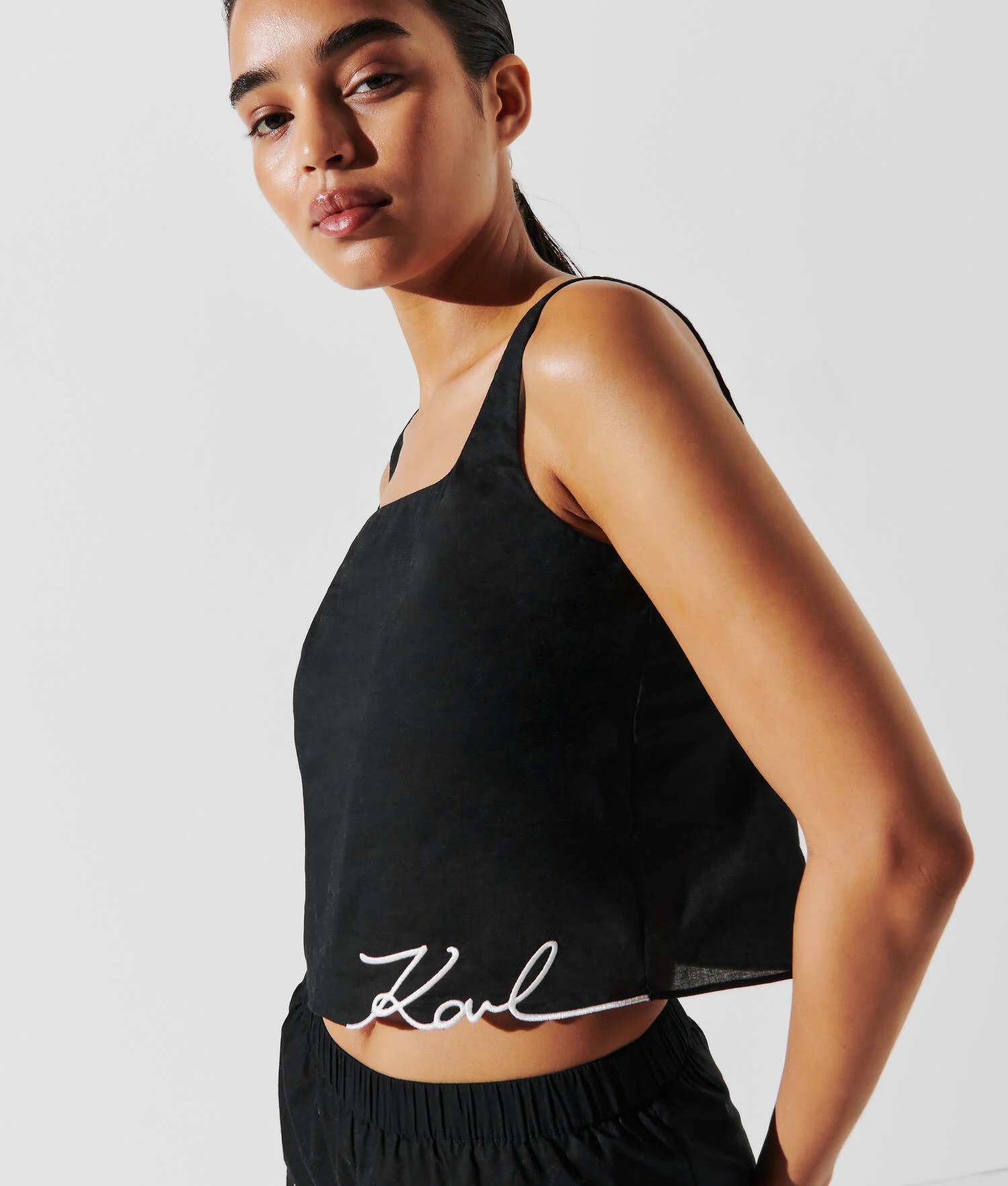 CROP TOP DE PLAGE K/SIGNATURE - Noir