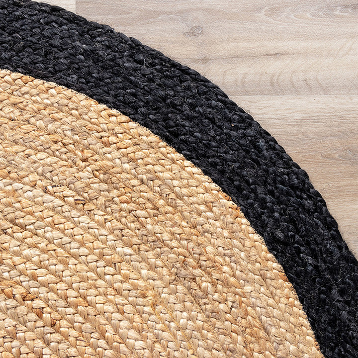 Jute vloerkleed - Fair Rond Naturel/Zwart | Bohemian