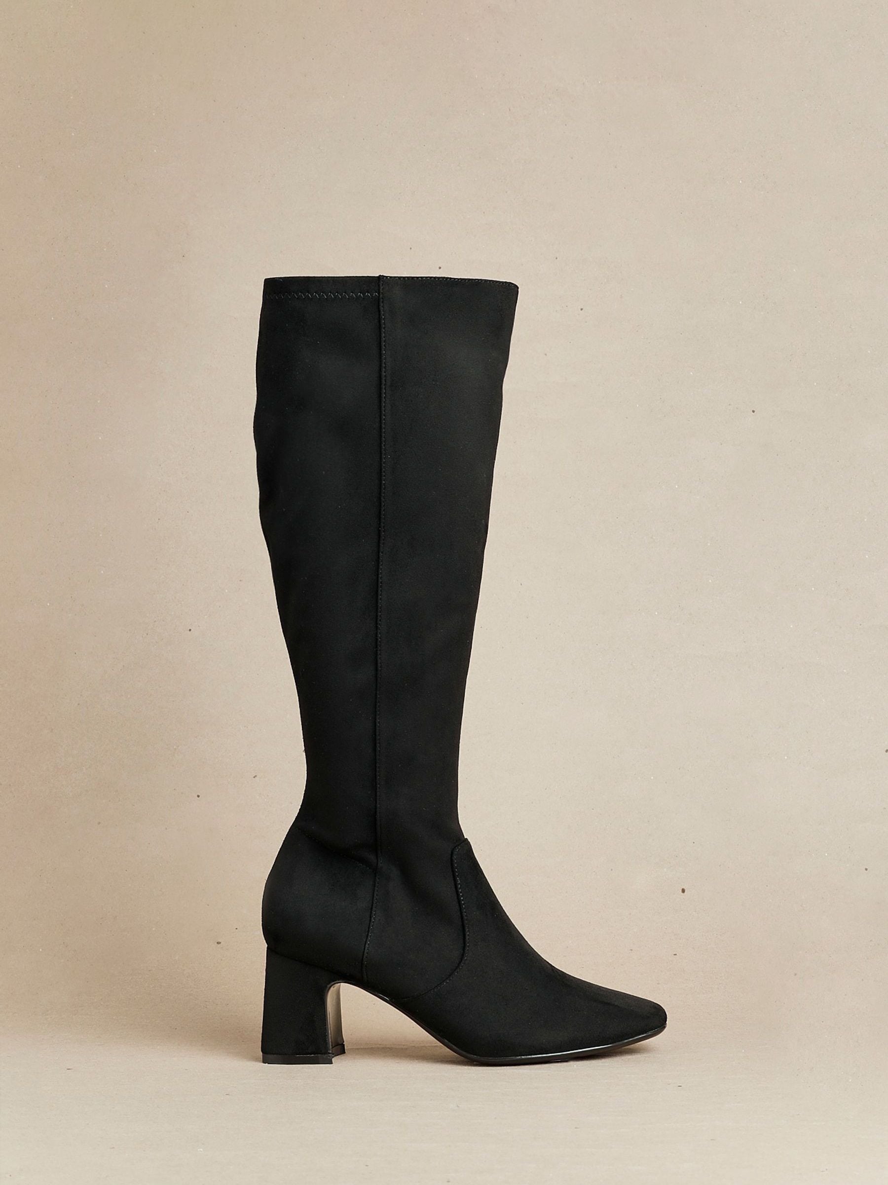 Zwart - Linzi Slate Stretch Knee High Block Heel Boots