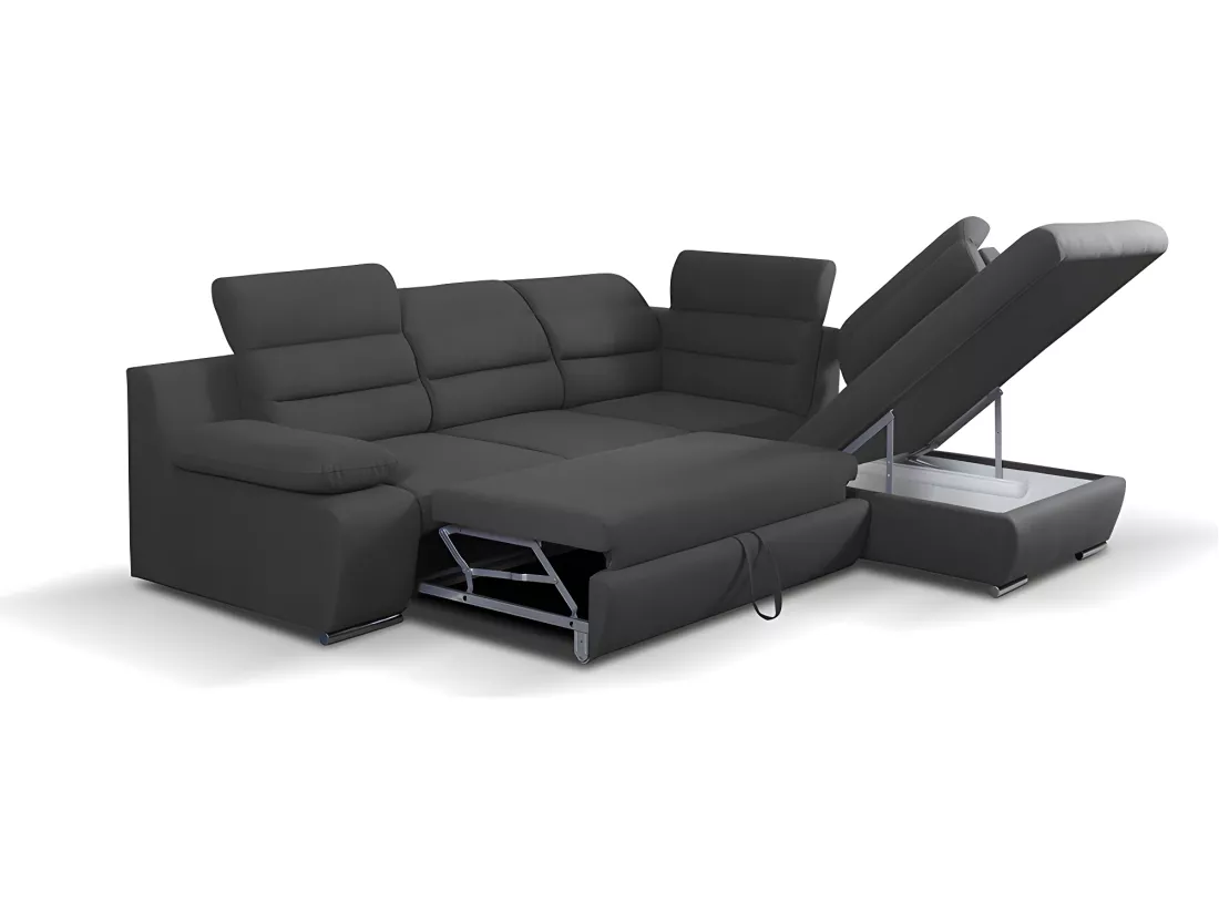 Canapé d'angle convertible en tissu PYLOS - Anthracite - Angle droit