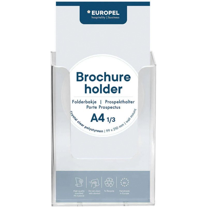 Porte-brochures mural 1 case pour format 1/3 de A4, transparent
