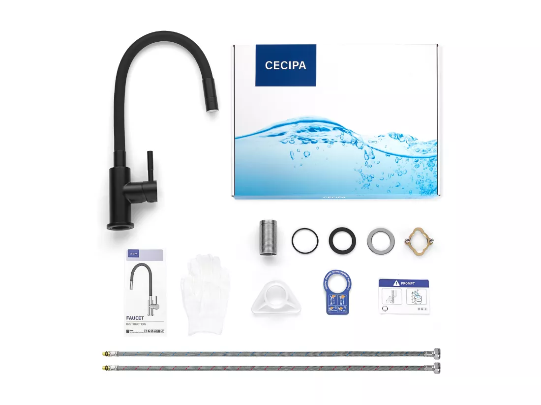 2PCS Robinet Cuisine Flexible Robinet avec 2 Types de Jets, Mitigeur Cuisine Rabattable, Flexible Mitigeur Evier avec Eau Chaude et Froide (Noir)
