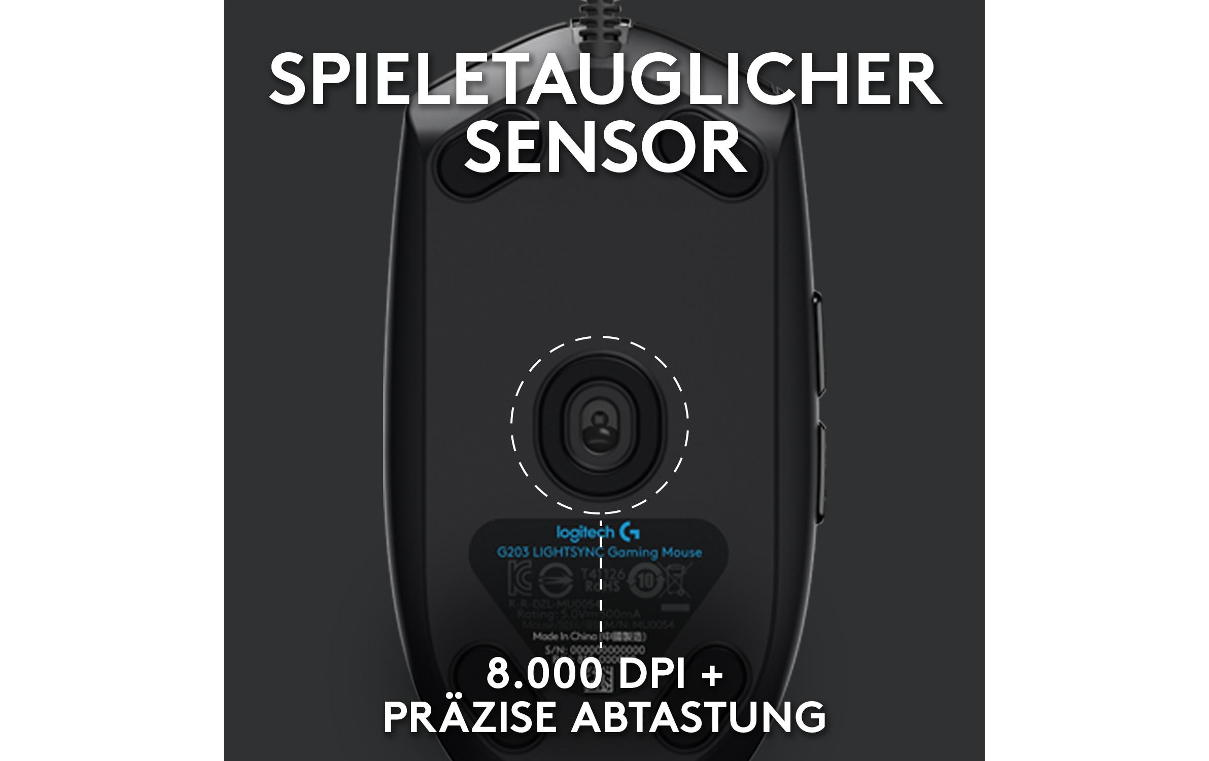 Gaming-Maus G203 Lightsync SchwarzReaktionsschnelle und leichte USB-Gamingmaus
