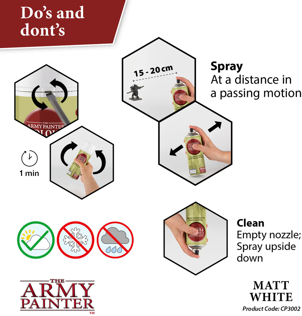 The Army Painter  Colour Primer, Matt White (400 ml)    Die perfekte Basis für farbenfrohe Dioramen