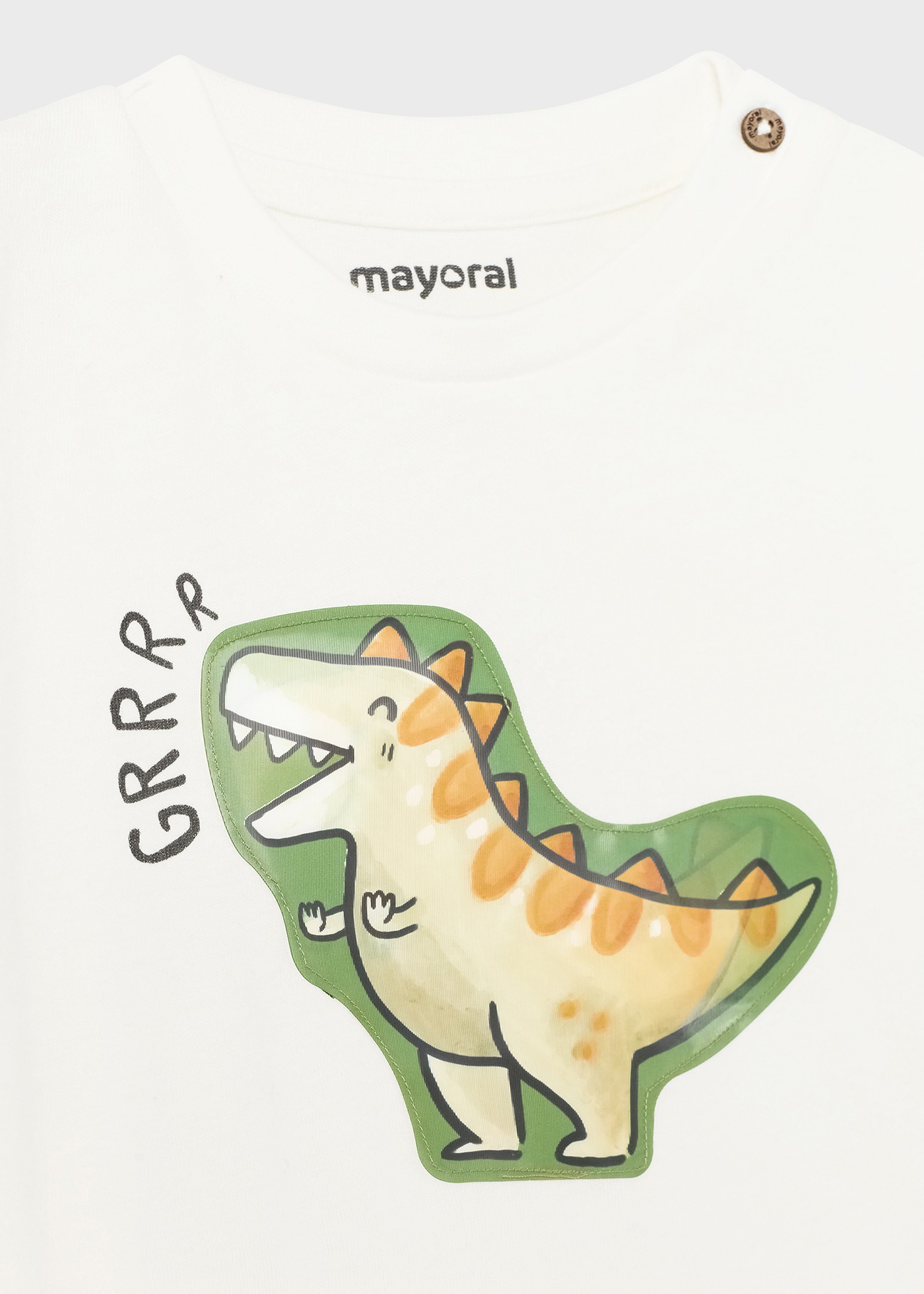 Camiseta infantil de algodão de manga curta com estampa interativa.