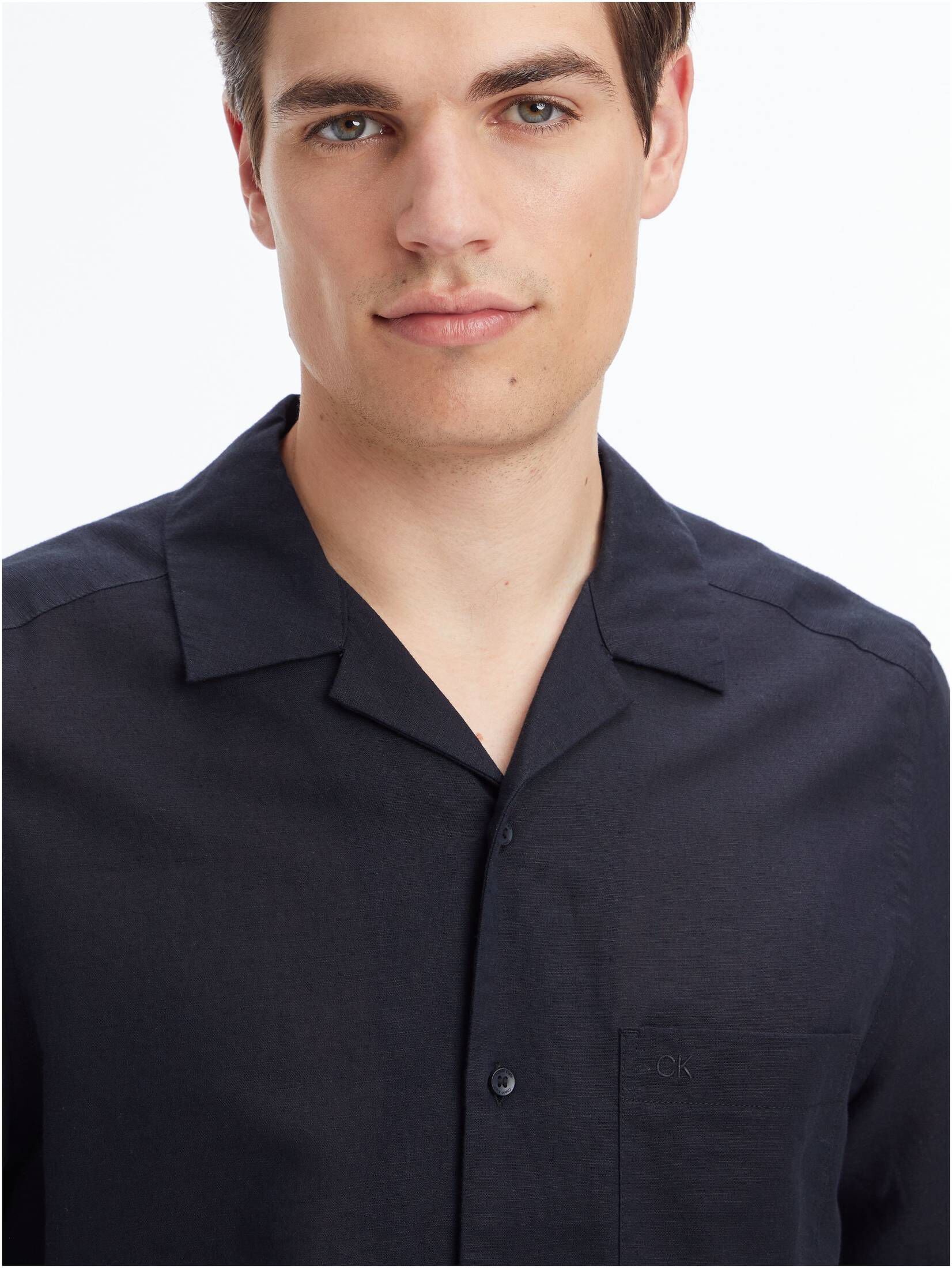 CALVIN KLEIN| Herren Hemd mit Leinen Kurzarm