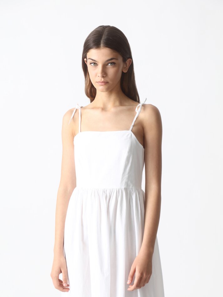Vestido midi com alças de amarrar - Branco