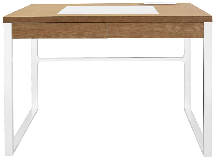 3S. x Home Bureau à 2 Tiroirs en Bois Marron et Métal Blanc LOIK