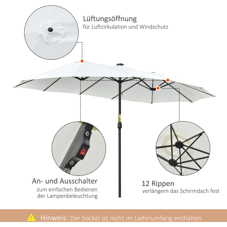 Outsunny Sonnenschirm mit Solar-LED-Leuchte cremeweiß
