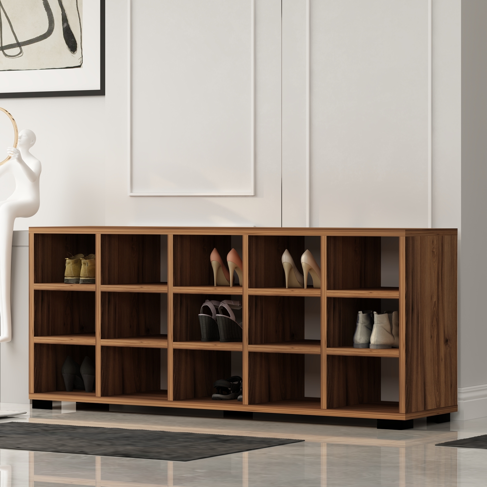 Schuhschrank - braun - mit Garderobenpaneel
