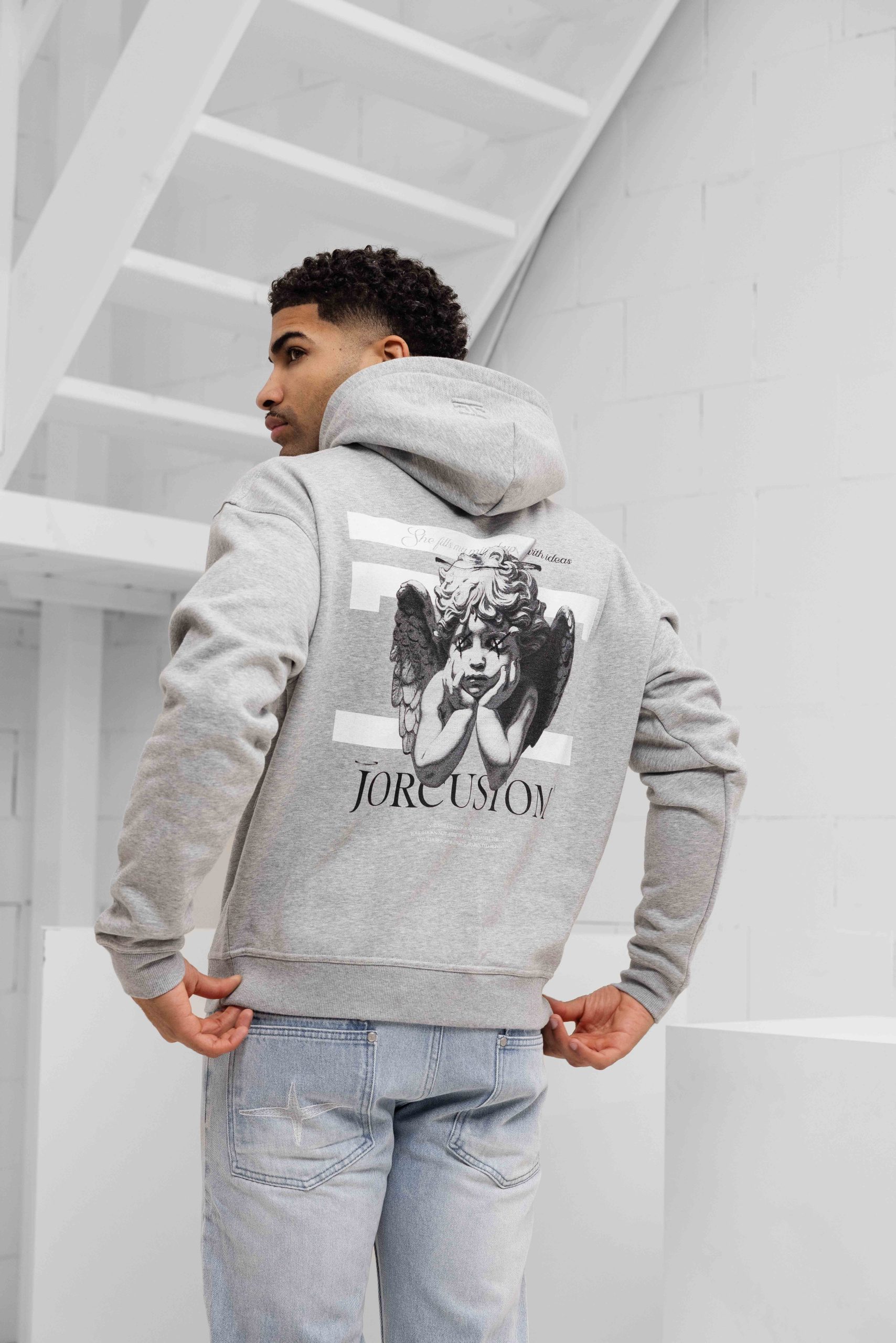 Jorcustom Fleece Angel 2.0 Oversized Hoodie Heren Grijs